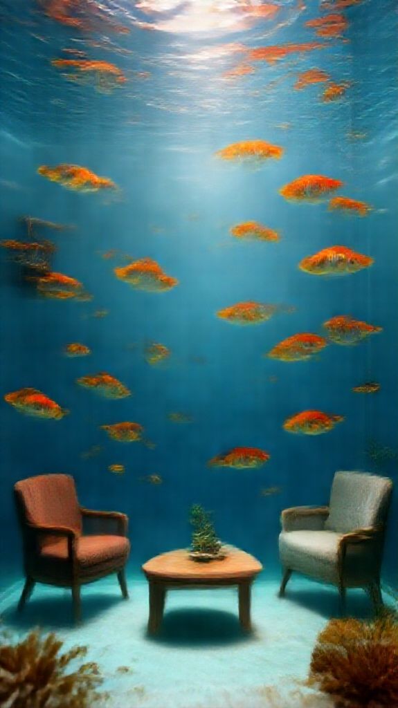 Room Underwater Furniture Floating Fish Digital art Wallpaper