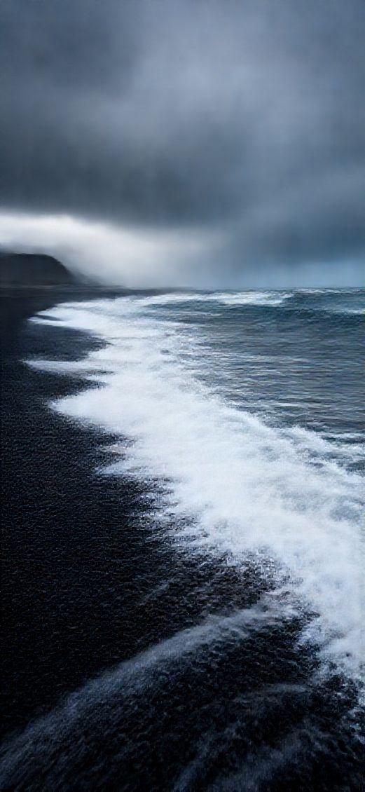 Icelandic Black Sand Beach Waves Photorealistic Wallpaper