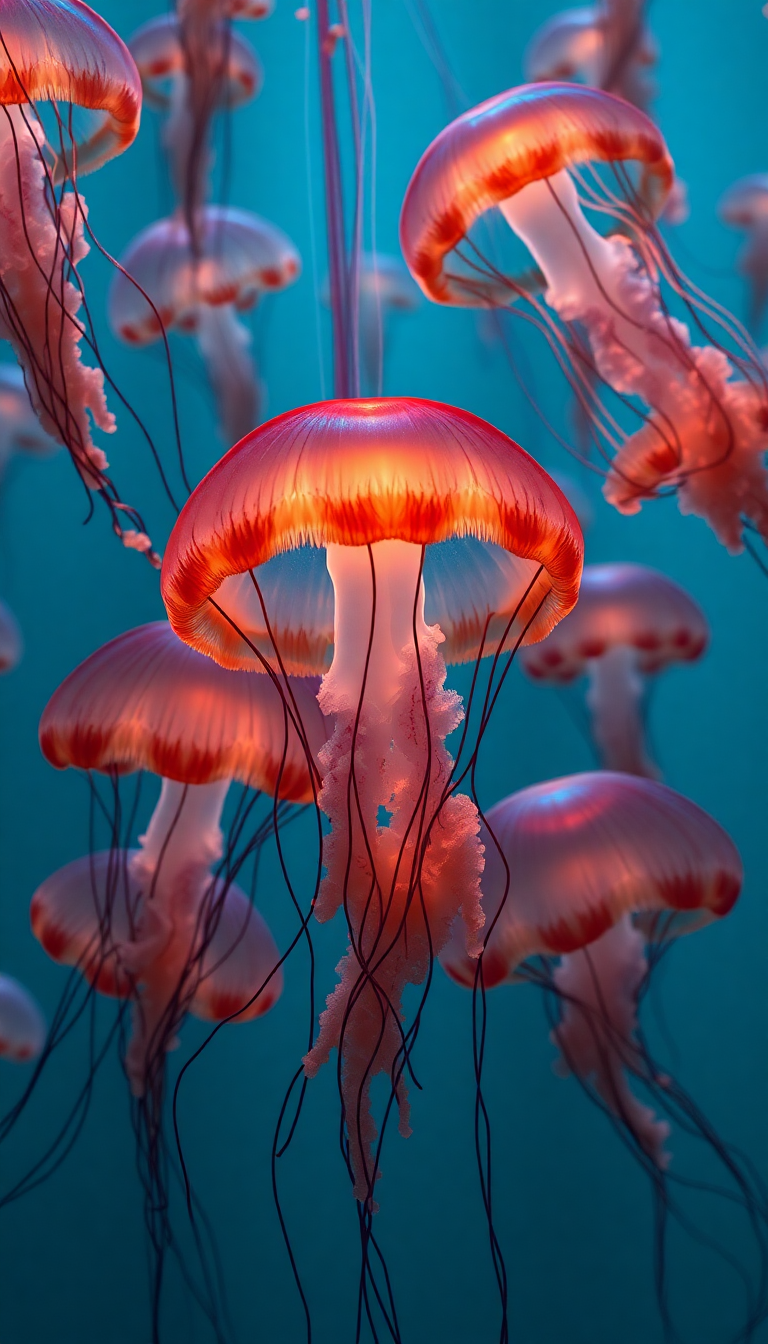 School Of Jellyfish Pulsing Glowing Photorealistic Wallpaper
