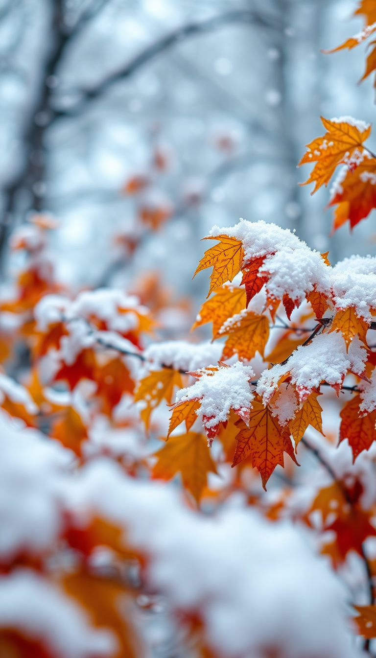 First Snow Falling On Autumn Photorealistic Wallpaper