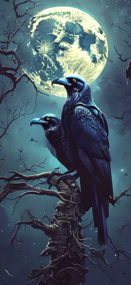 Ravens On Dead Tree Branches Digital art Wallpaper
