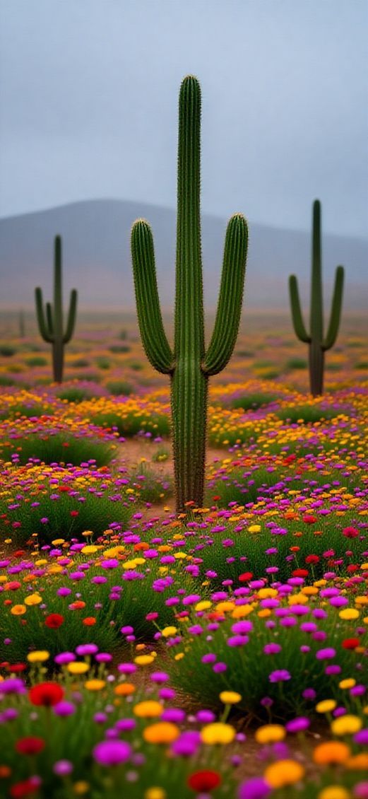 Blooming Desert After Rain Wildflowers Photorealistic Wallpaper