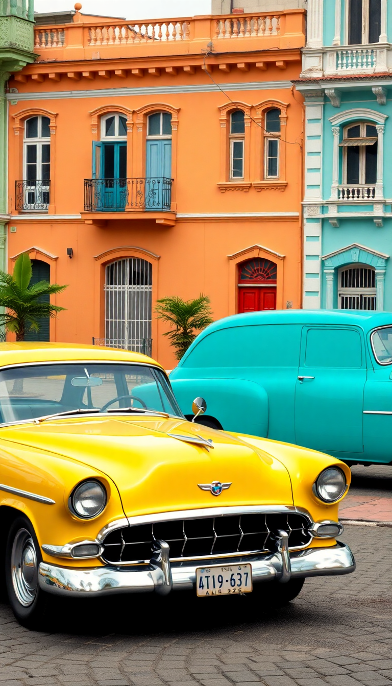 Old Havana Classic Cars Pastel Photorealistic Wallpaper