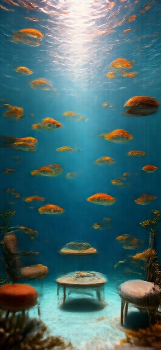 Room Underwater Furniture Floating Fish Digital art Wallpaper
