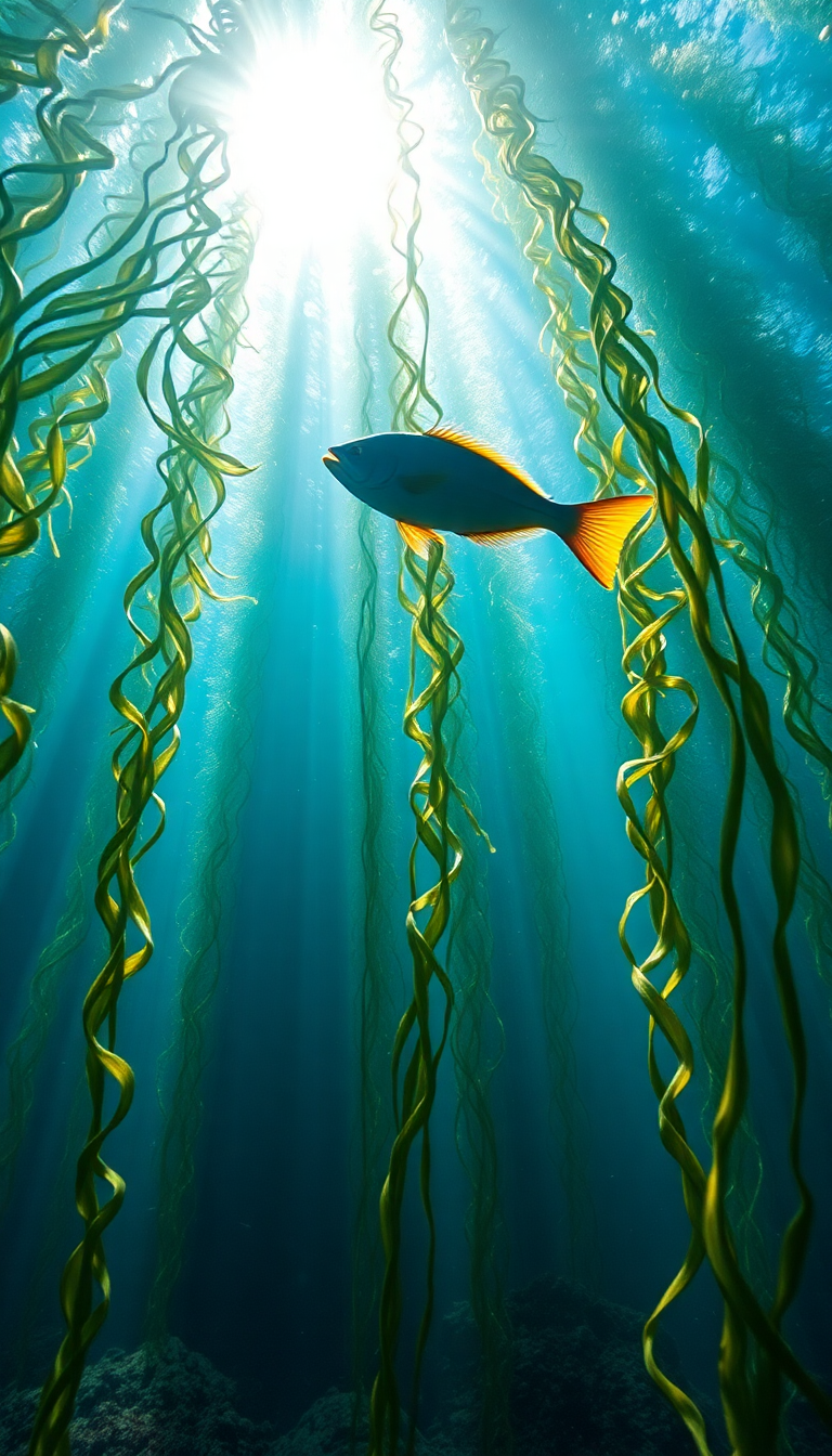 Underwater Forest Kelp Swaying Fish Photorealistic Wallpaper