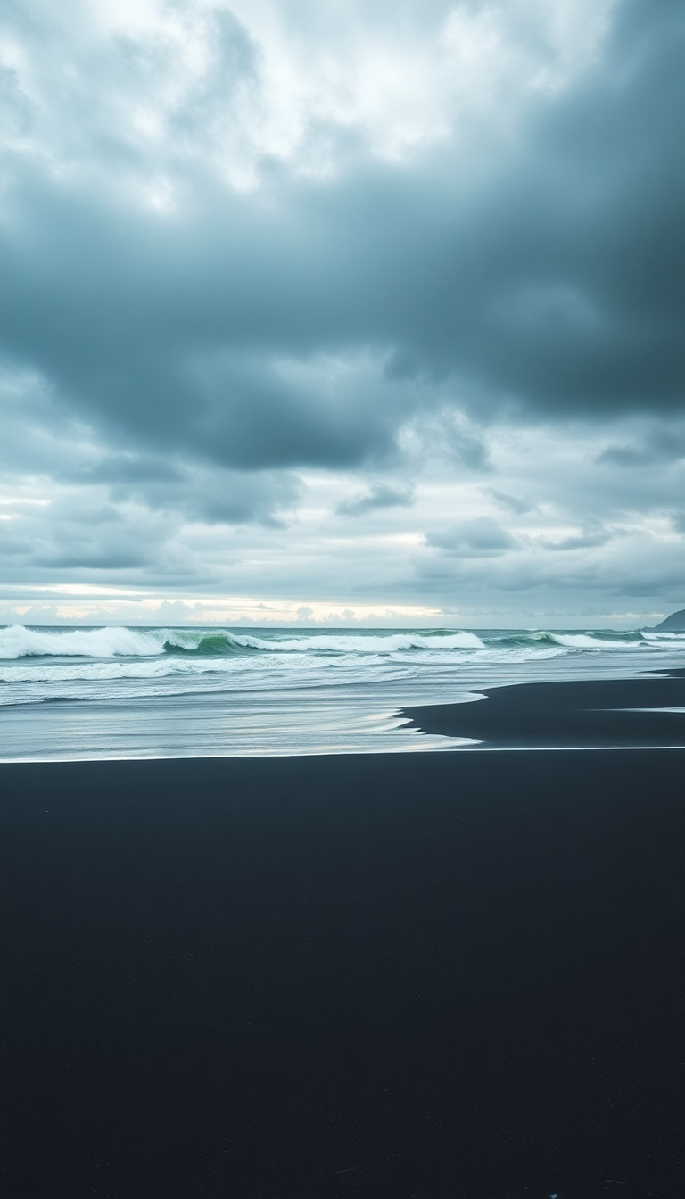 Icelandic Black Sand Beach Waves Photorealistic Wallpaper