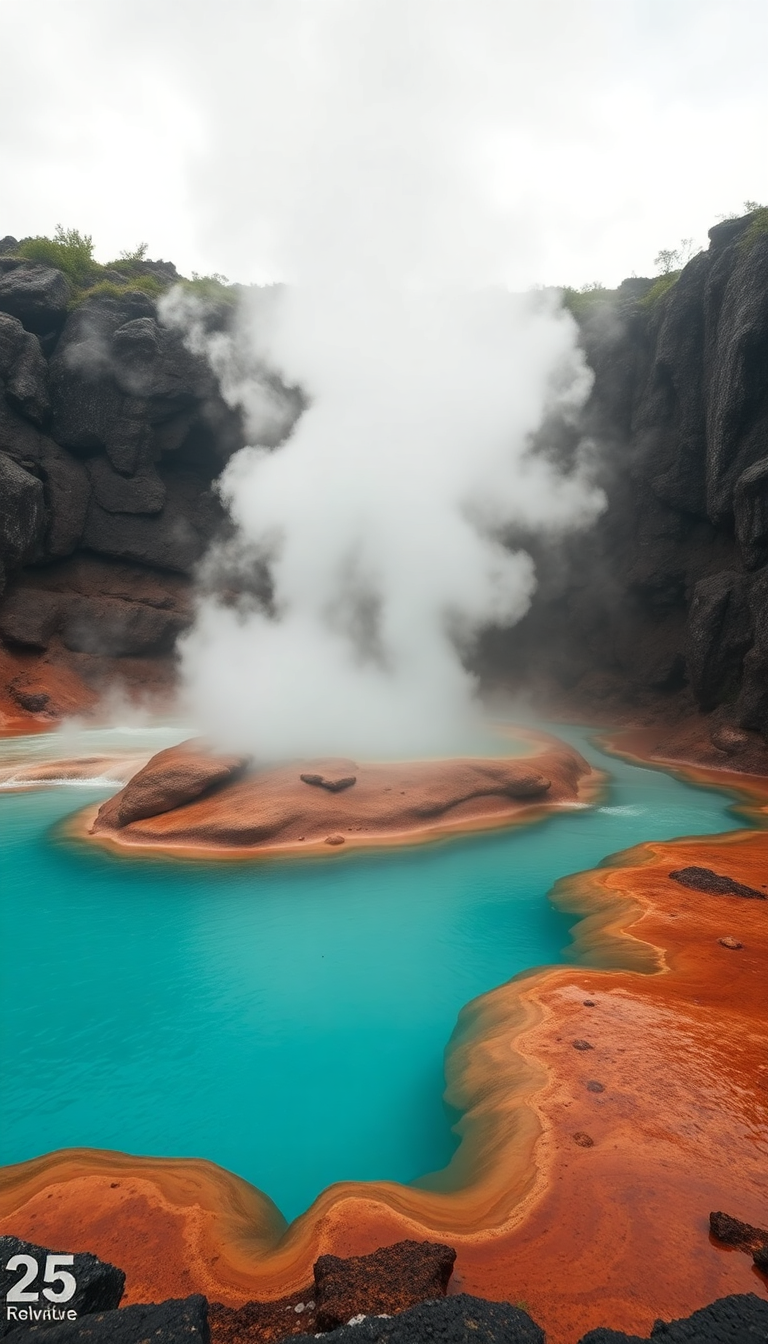 Volcanic Hot Springs Steam Rising Photorealistic Wallpaper