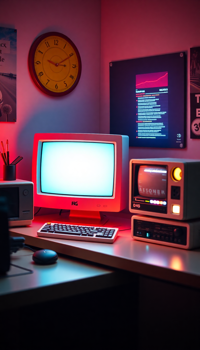Retro Computer Setup 90s Aesthetic Photorealistic Wallpaper