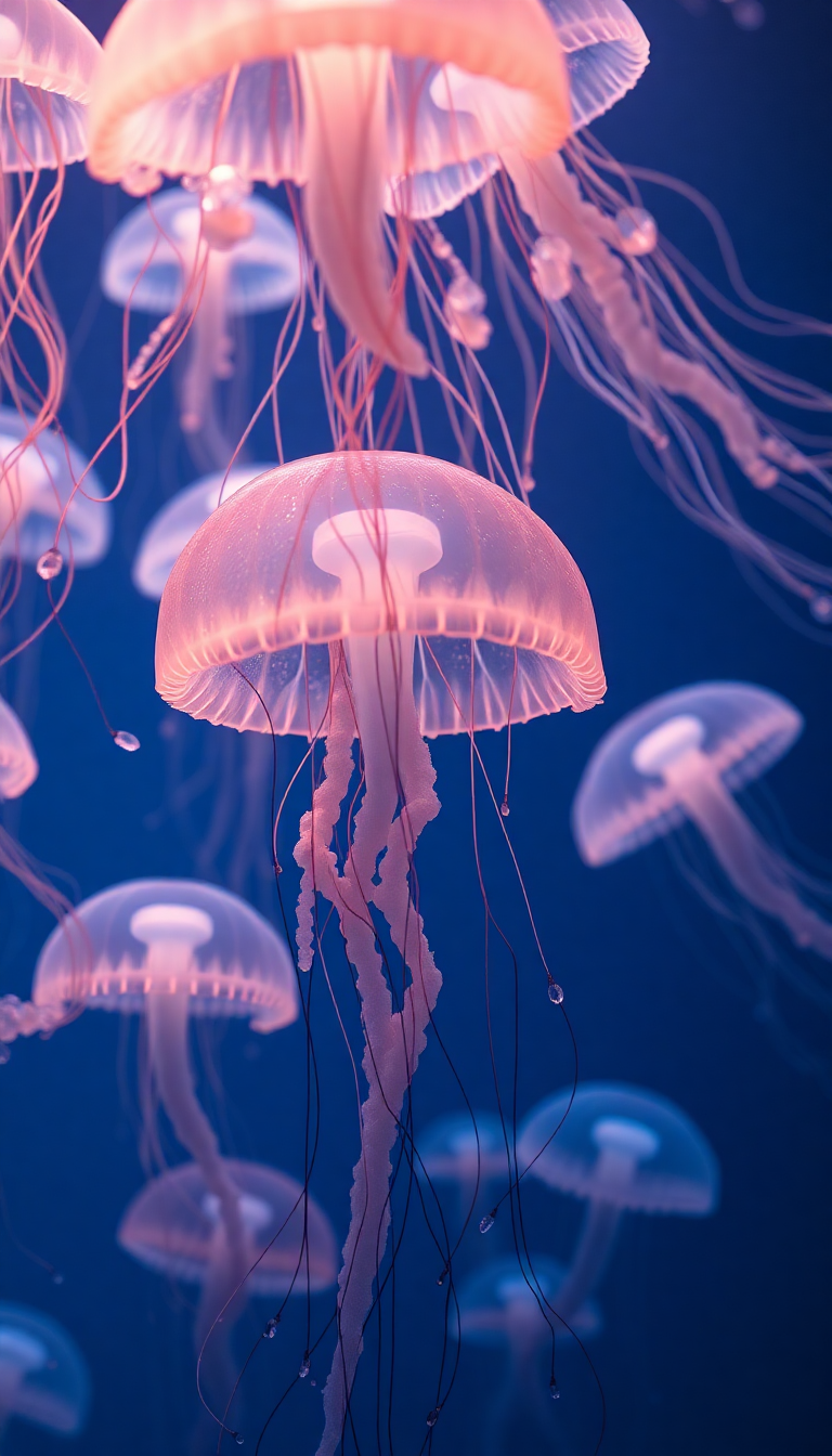 School Of Jellyfish Pulsing Glowing Photorealistic Wallpaper