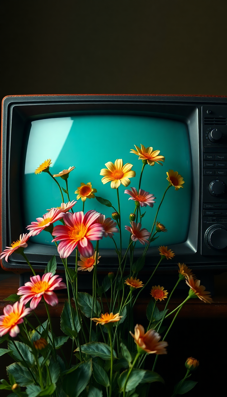 Flowers Growing From Old Television Digital art Wallpaper
