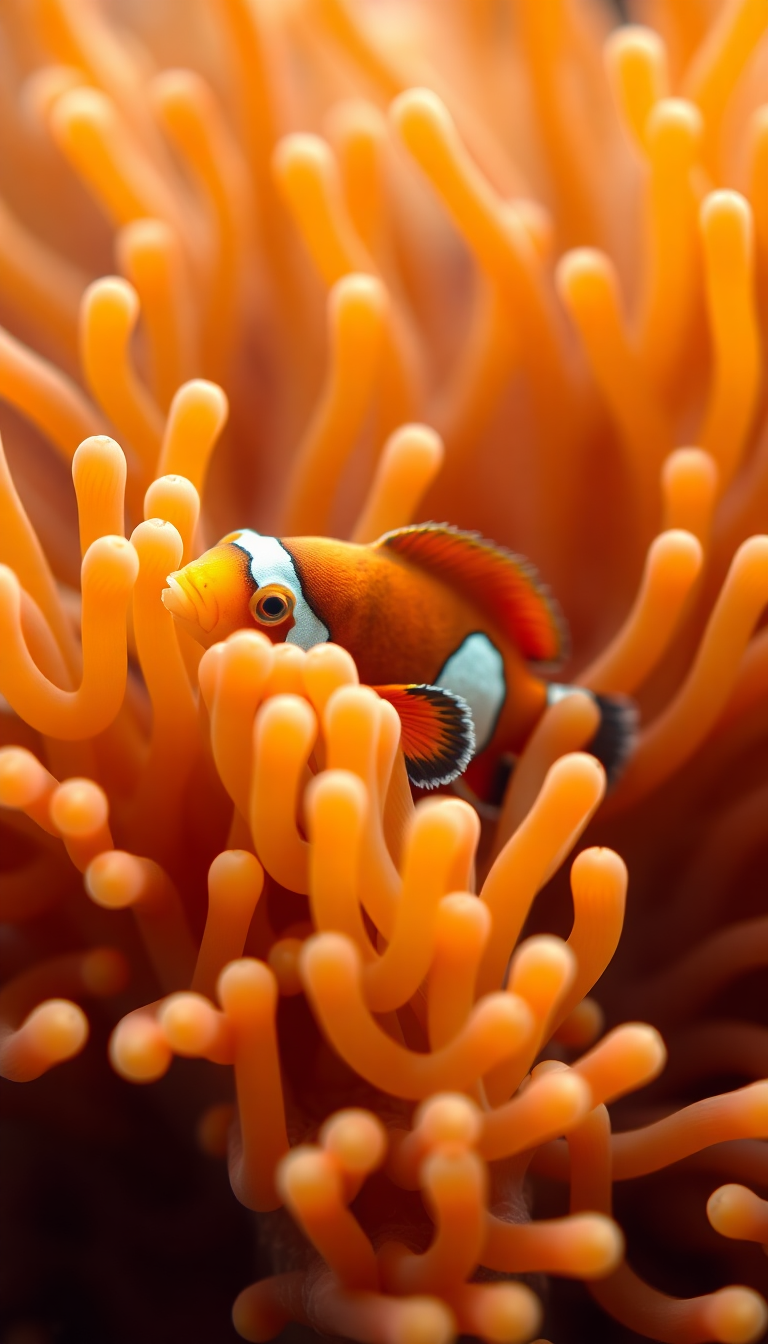 Anemone And Clownfish Macro Vibrant Photorealistic Wallpaper