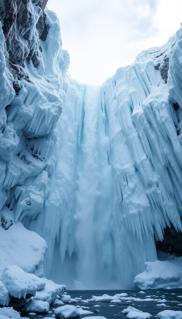 Frozen Waterfall Ice Formations Winter Photorealistic Wallpaper