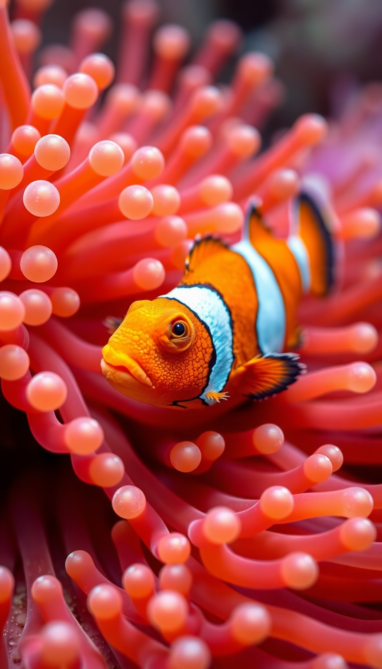 Anemone And Clownfish Macro Vibrant Photorealistic Wallpaper