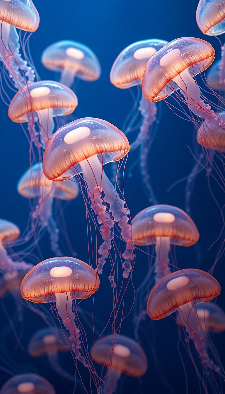 School Of Jellyfish Pulsing Glowing Photorealistic Wallpaper