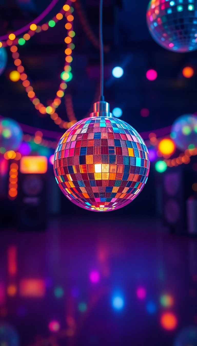 Luminous Colorful Lights Ball Disco Photorealistic Wallpaper