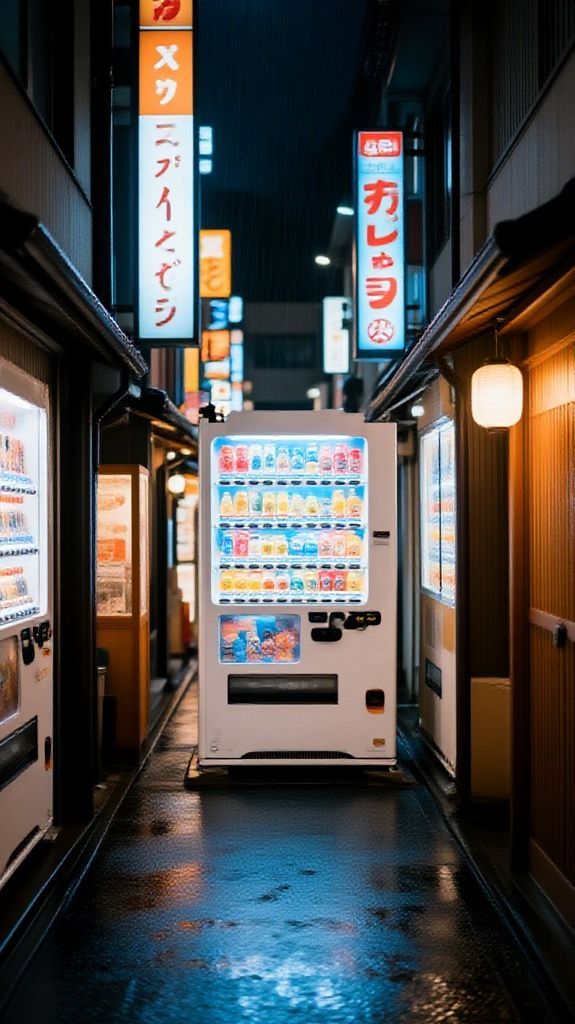 Tokyo Alley At Night Vending Photorealistic Wallpaper