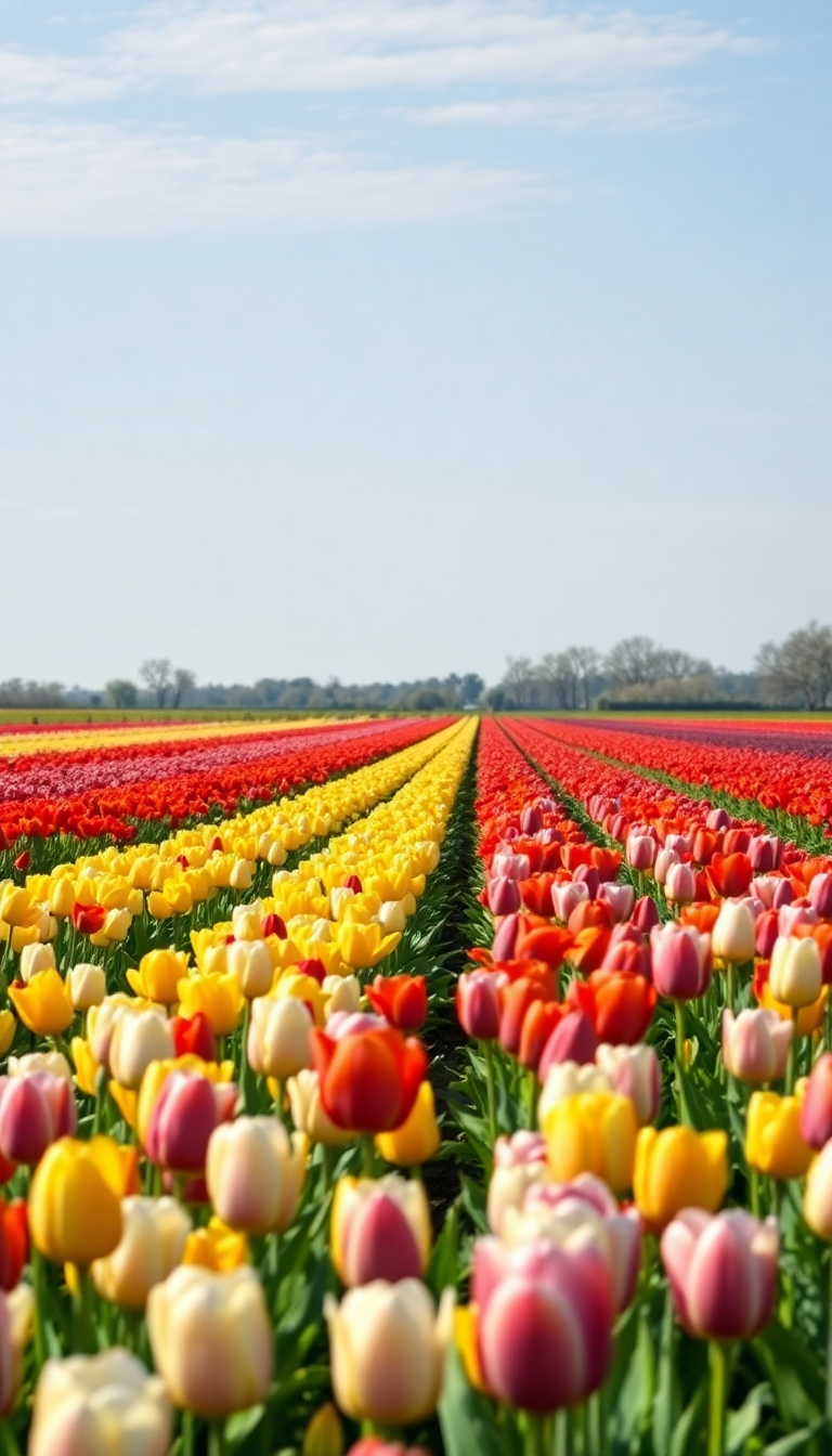 Tulip Field Rows Gentle HD Wallpaper