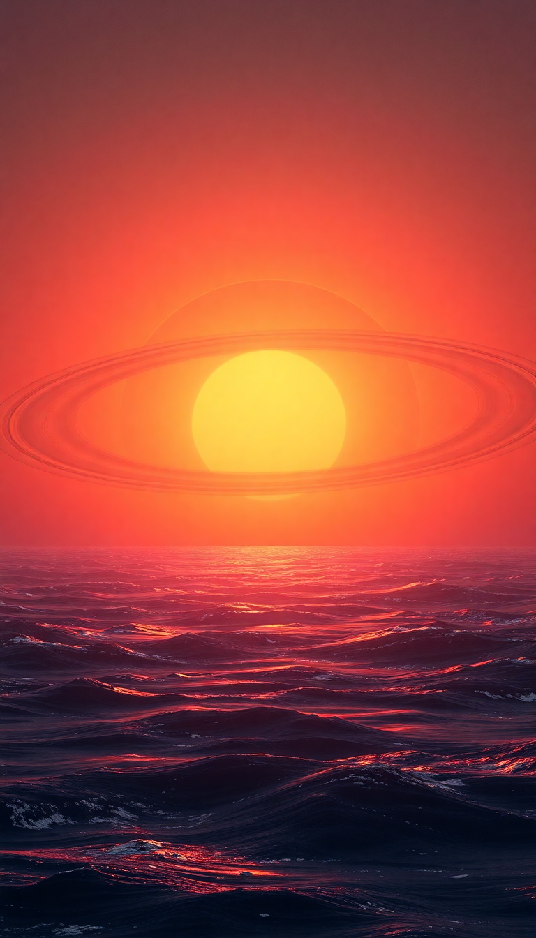 Massive Ringed Planet Rising Over Photorealistic Wallpaper