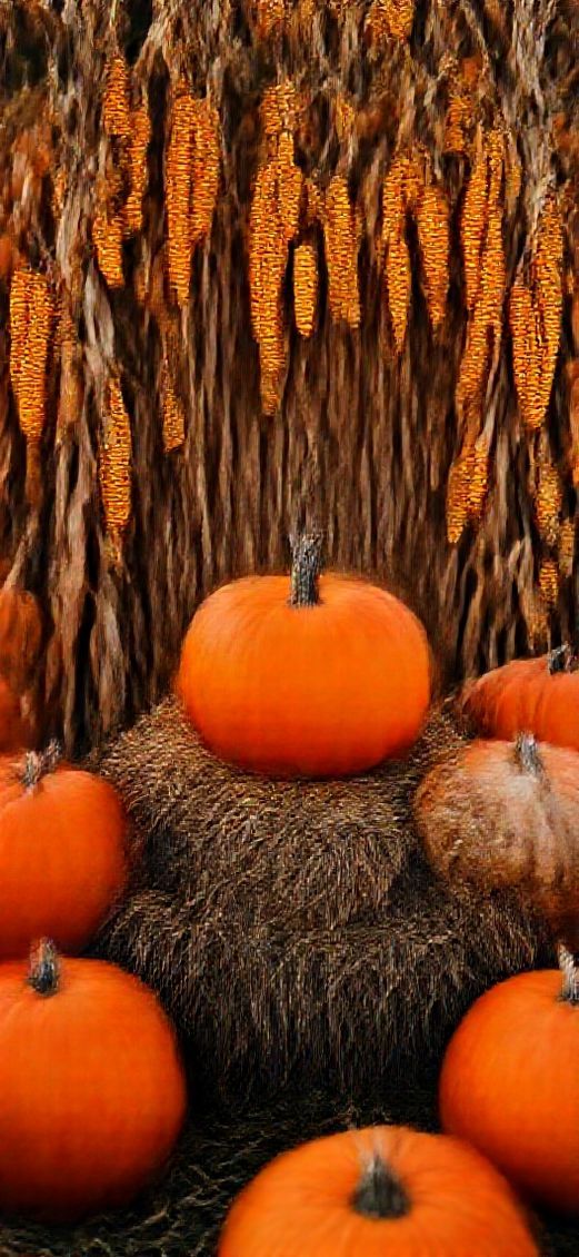 Autumn Harvest Pumpkins Corn Farm Photorealistic Wallpaper