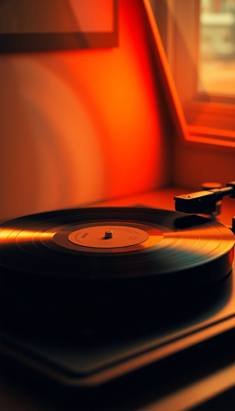 Vinyl Record Player Warm Lighting Photorealistic Wallpaper