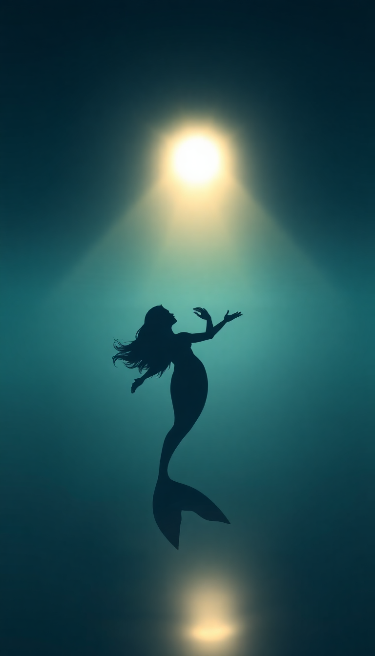 Mermaid Silhouette Swimming Toward Surface Digital art Wallpaper