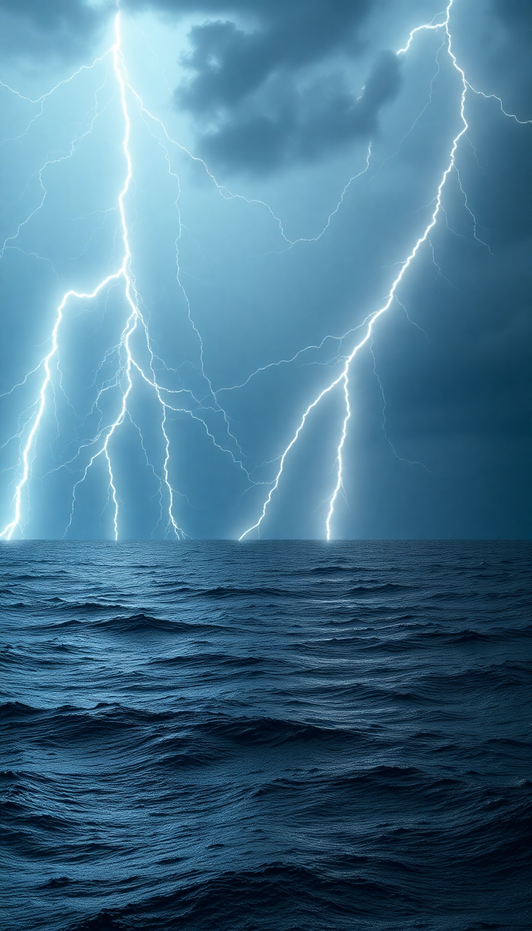 Lightning Storm Over Dark Ocean Photorealistic Wallpaper