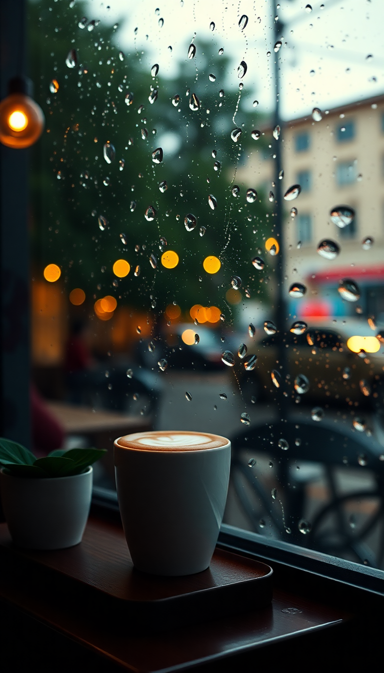 Coffee Shop Window Rain Outside Aesthetic Wallpaper