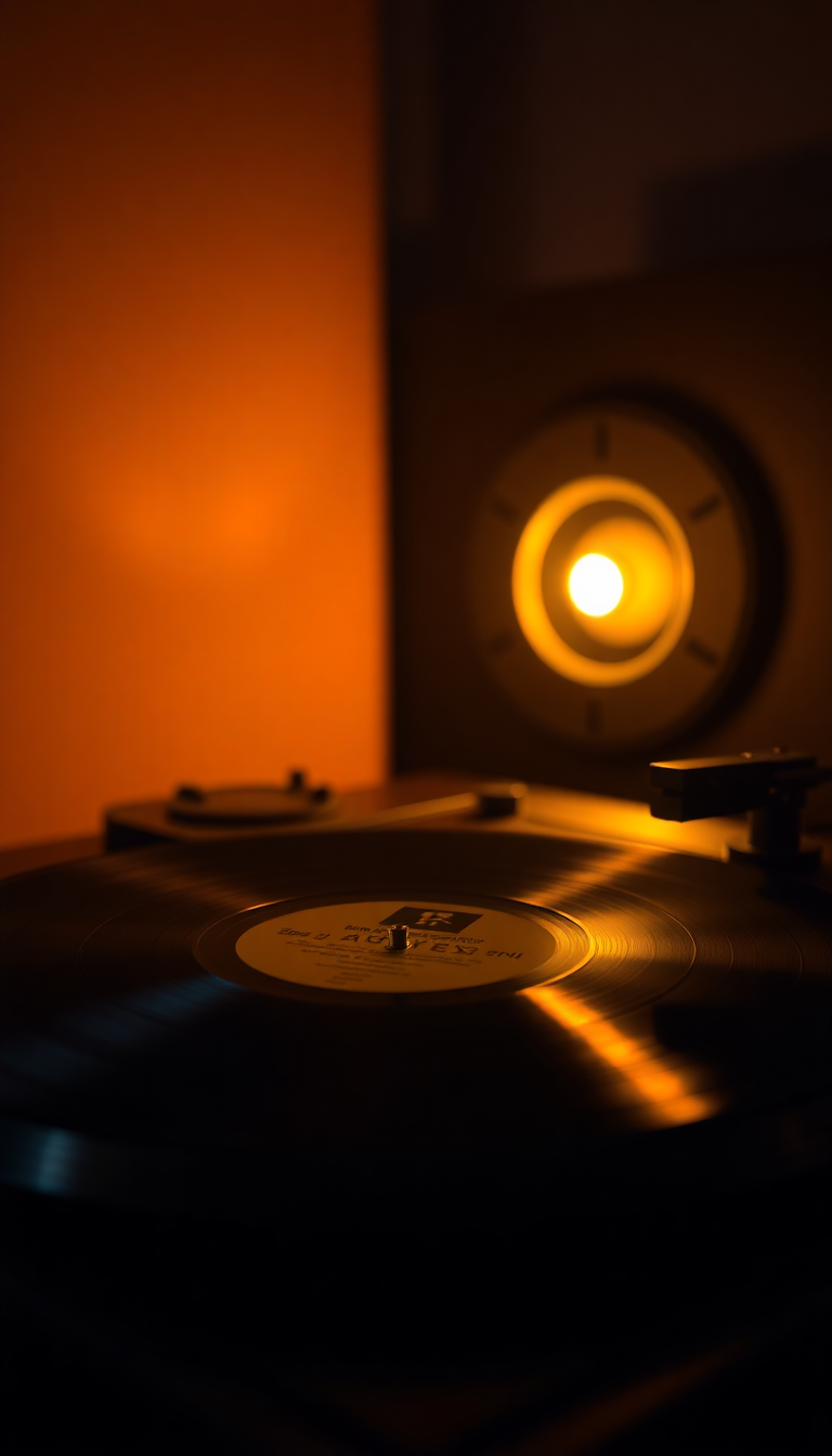 Vinyl Record Player Warm Lighting Photorealistic Wallpaper