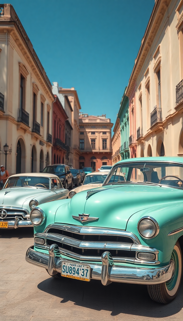 Old Havana Classic Cars Pastel Photorealistic Wallpaper
