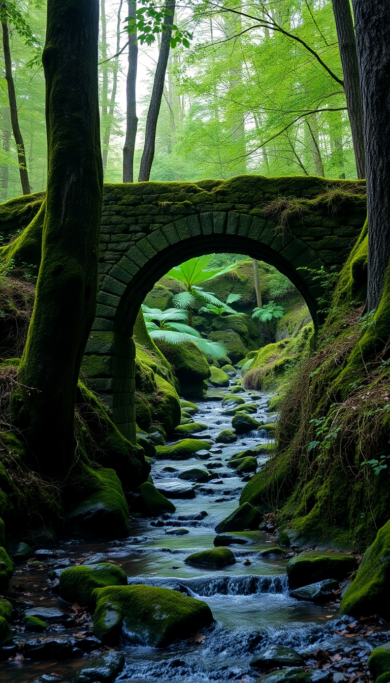 Moss Covered Ancient Stone Bridge Aesthetic Wallpaper