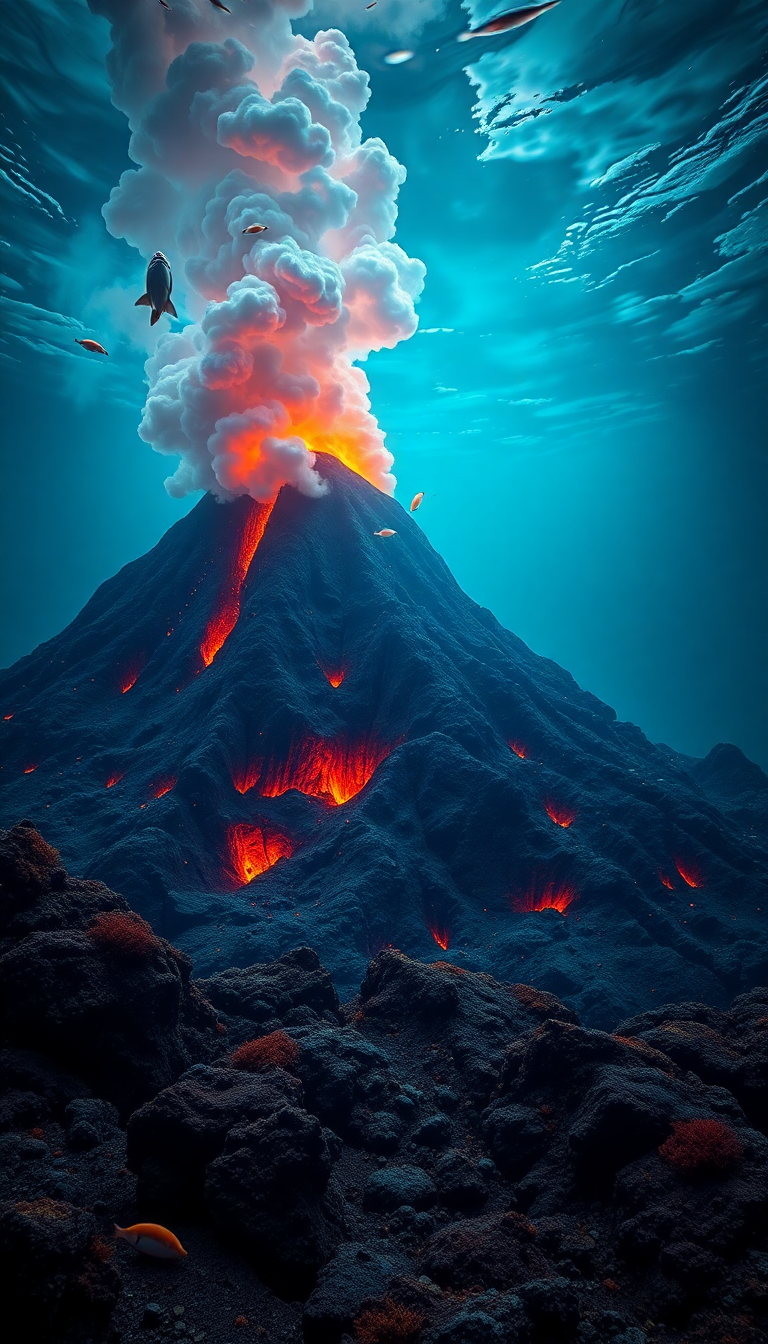 Underwater Volcano Vents Smoke Sea Photorealistic Wallpaper