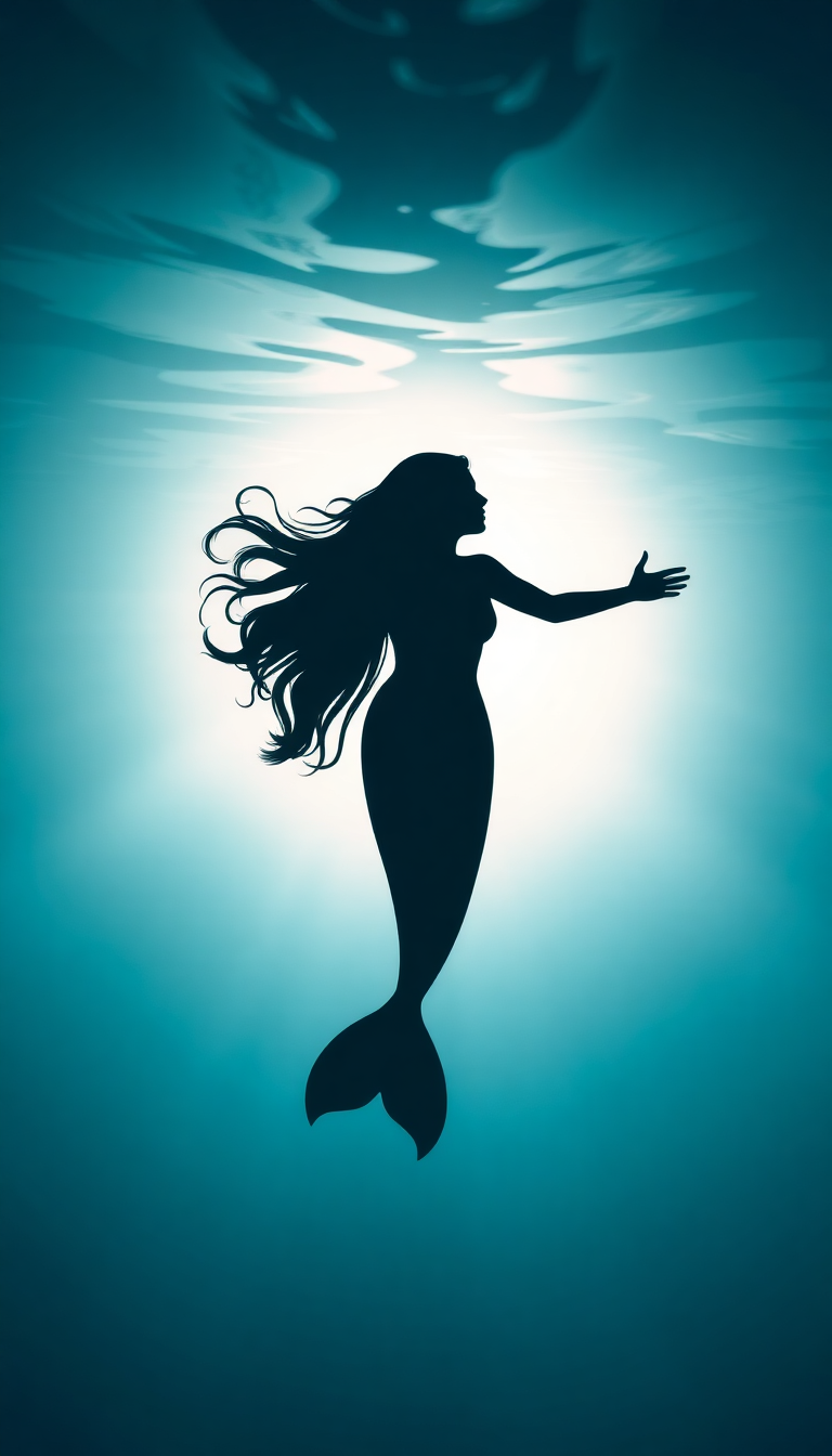 Mermaid Silhouette Swimming Toward Surface Digital art Wallpaper