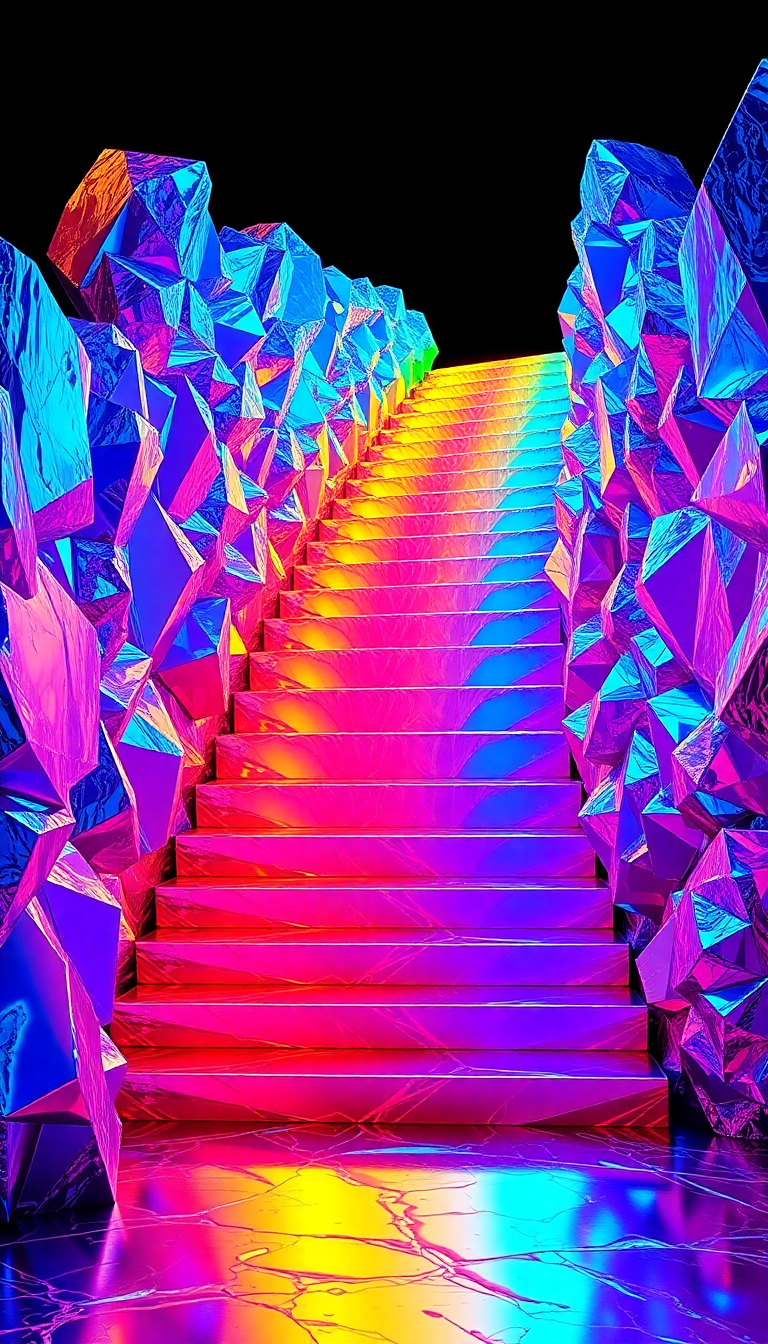 Bismuth Crystal Formation Rainbow Metallic Photorealistic Wallpaper