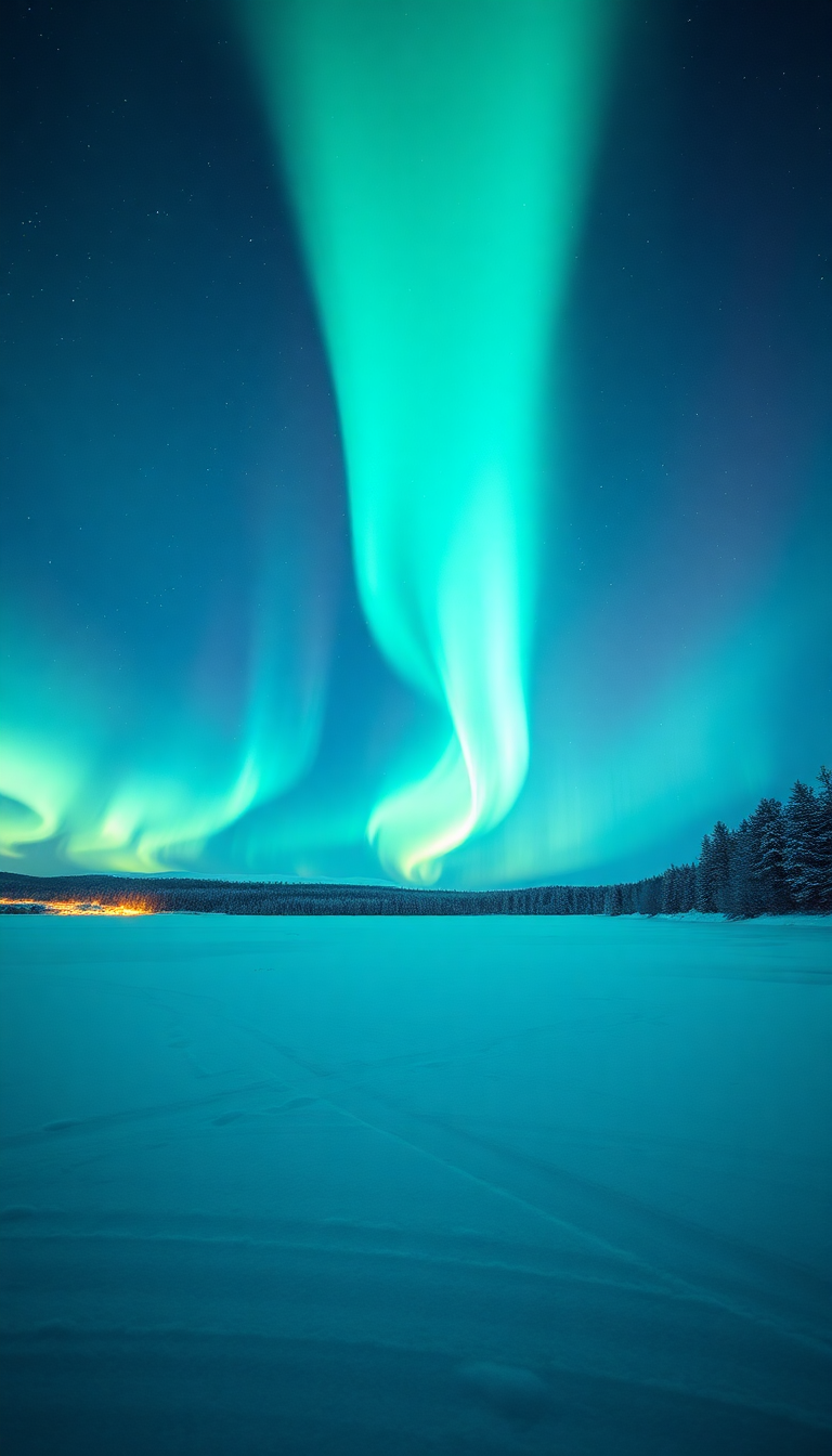 Winter Northern Lights Over Frozen Photorealistic Wallpaper
