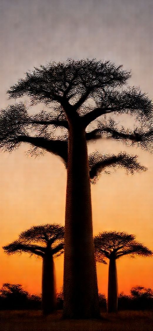 Baobab Trees Silhouette African Sunset Photorealistic Wallpaper