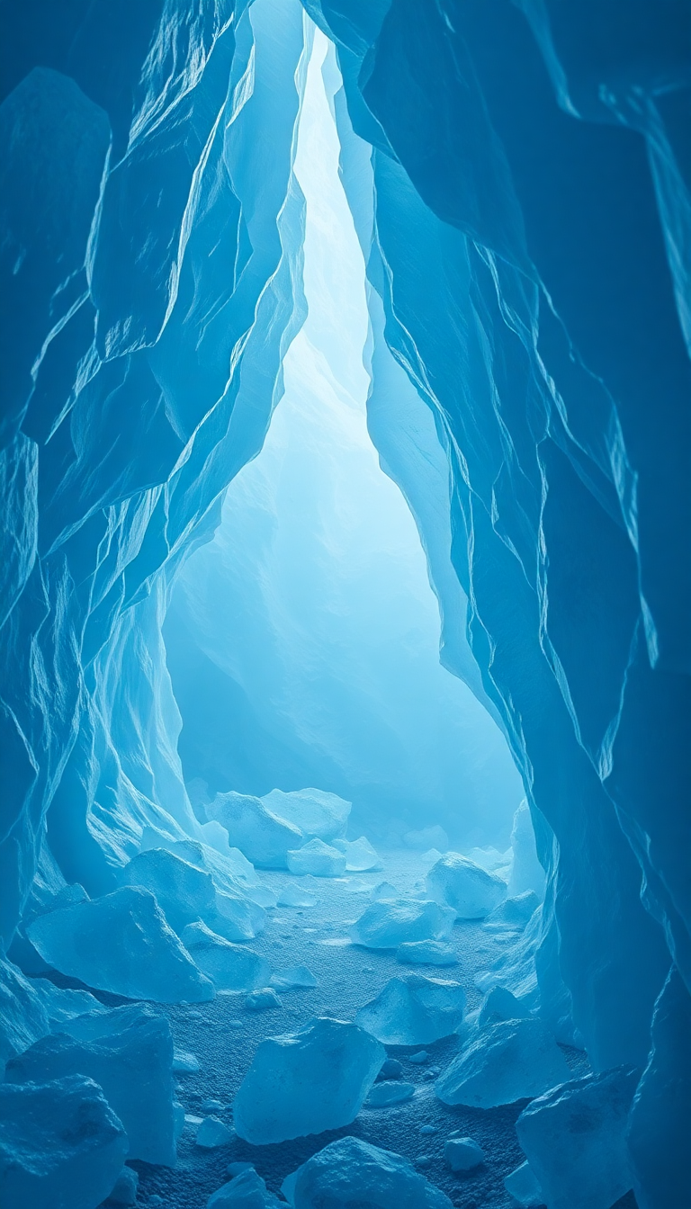 Glacial Ice Cave Blue Crystal Photorealistic Wallpaper