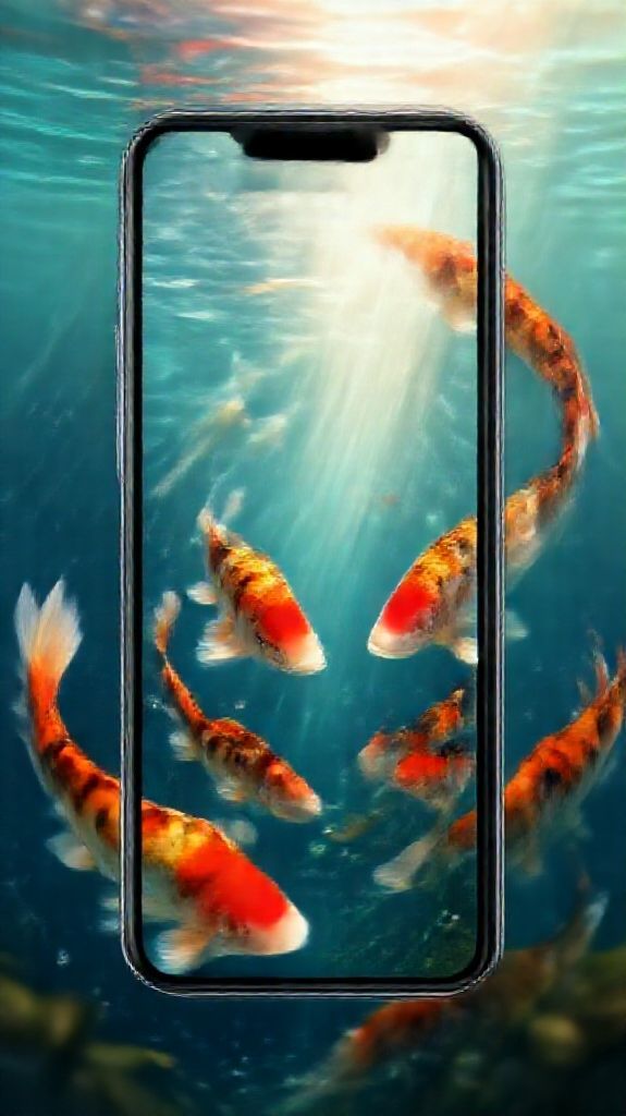 Underwater Shrine Koi Fish Swimming Anime Wallpaper