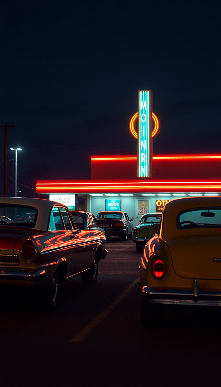 Drive-in Movie Theater Night Classic Photorealistic Wallpaper