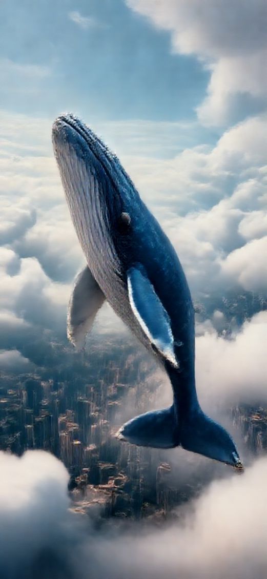 Giant Whale Swimming Through Clouds Digital art Wallpaper