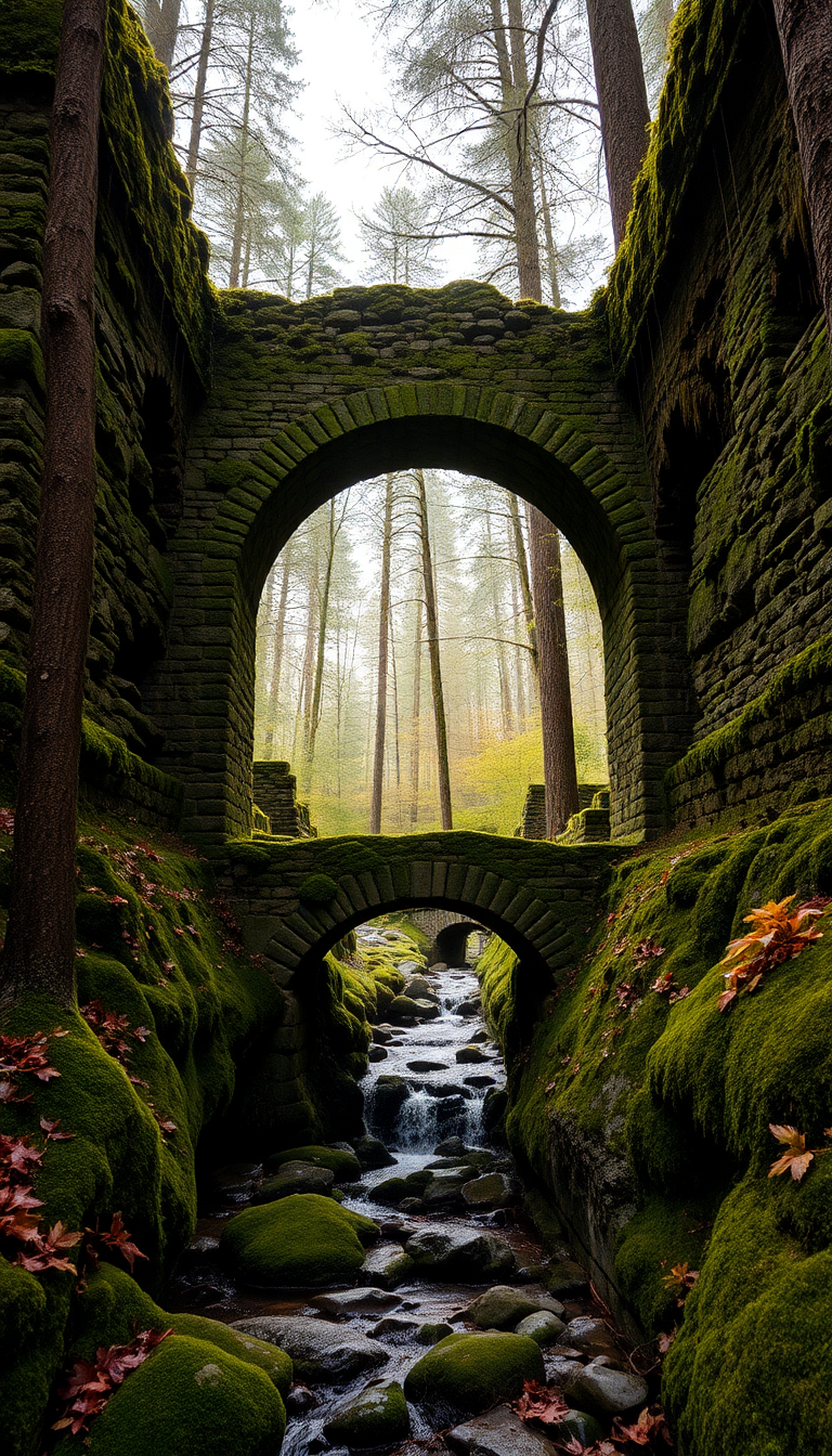 Moss Covered Ancient Stone Bridge Aesthetic Wallpaper