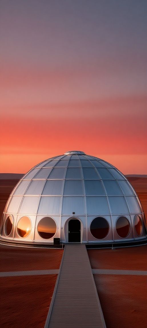 Mars Colony Dome At Sunset Digital art Wallpaper
