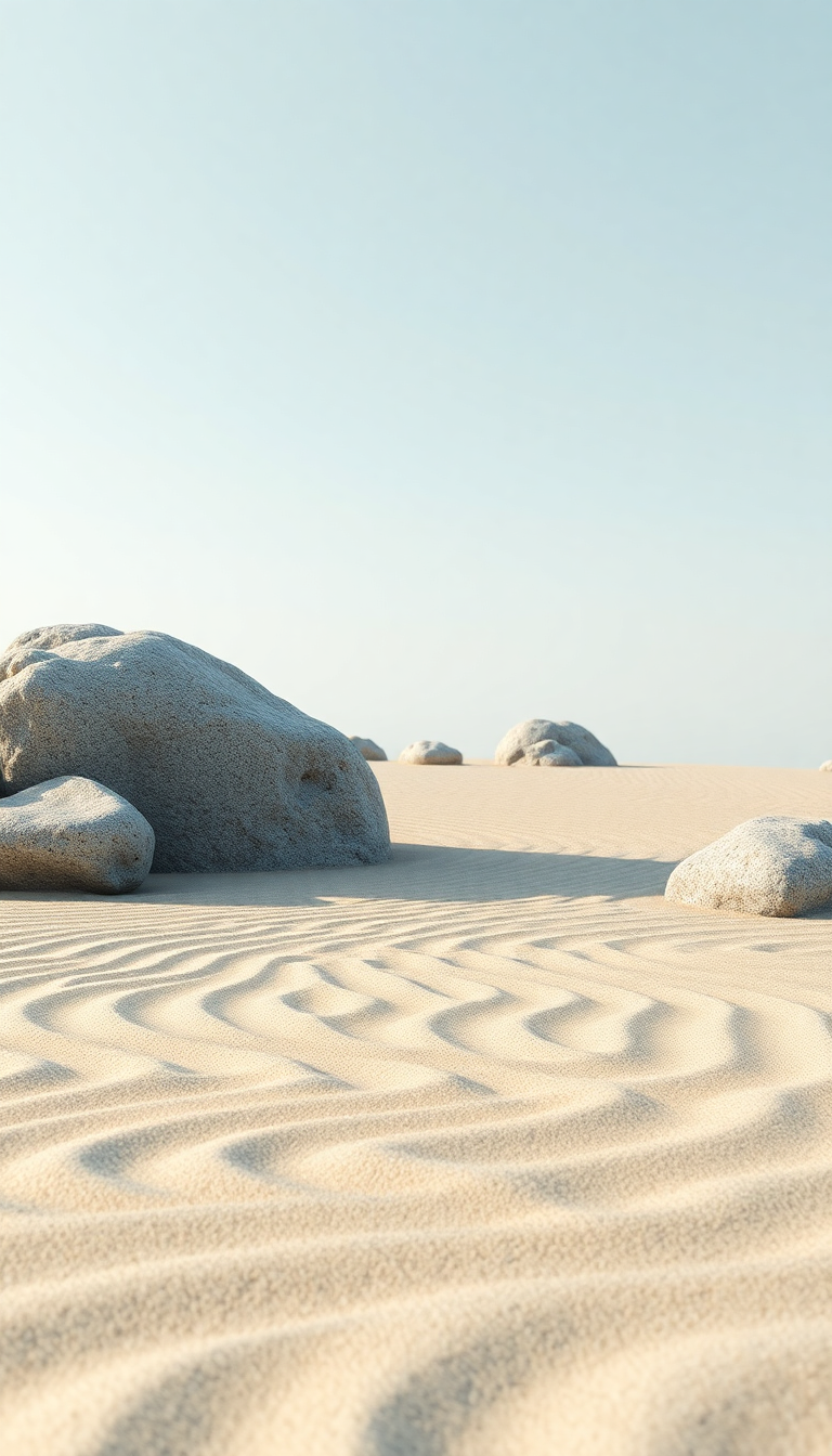 Zen Rock Garden Raked Sand Photorealistic Wallpaper