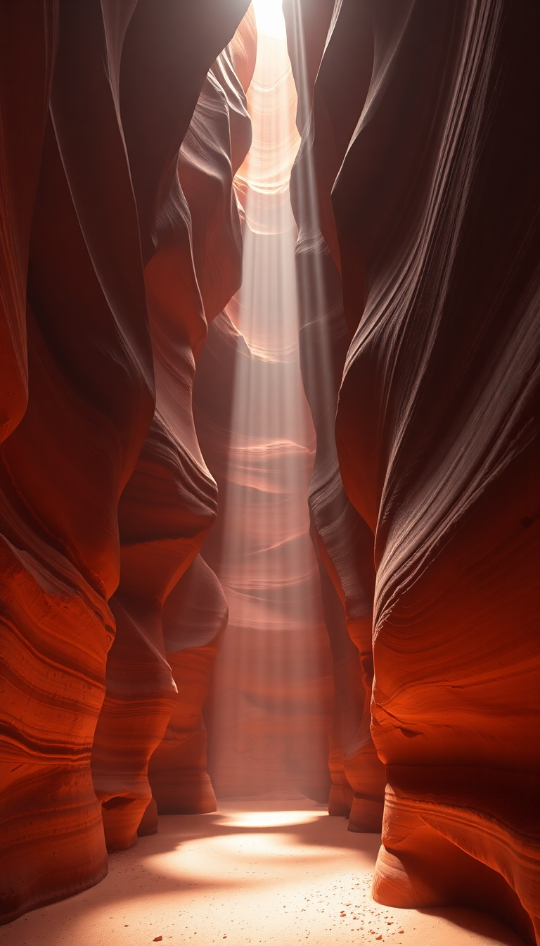 Slot Canyon Light Beam Hitting Photorealistic Wallpaper