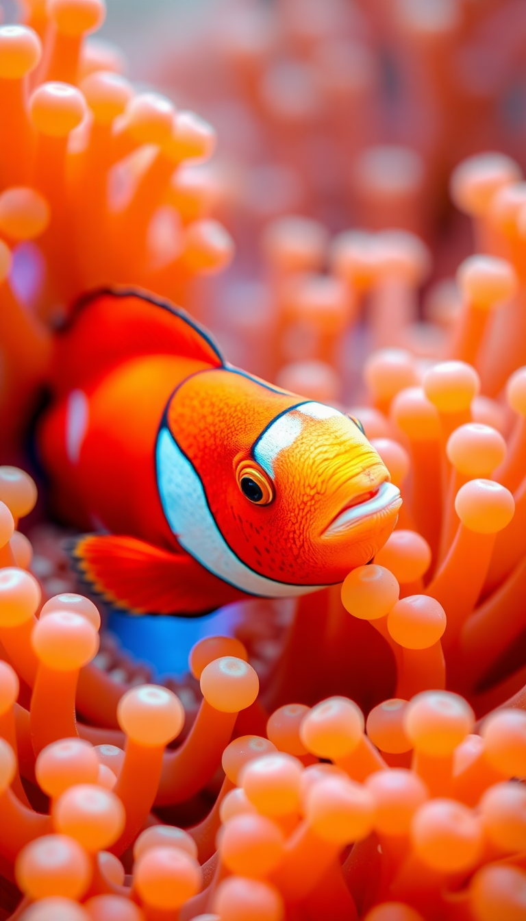 Anemone And Clownfish Macro Vibrant Photorealistic Wallpaper