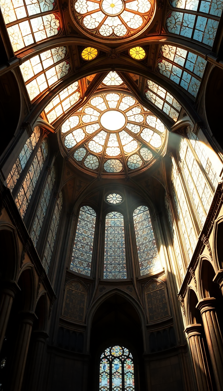 Cathedral Ceiling Stained Glass Light Photorealistic Wallpaper