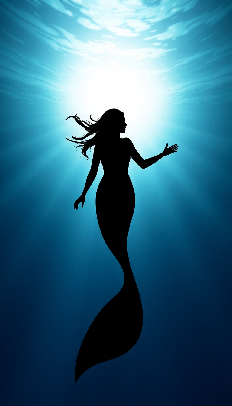 Mermaid Silhouette Swimming Toward Surface Digital art Wallpaper