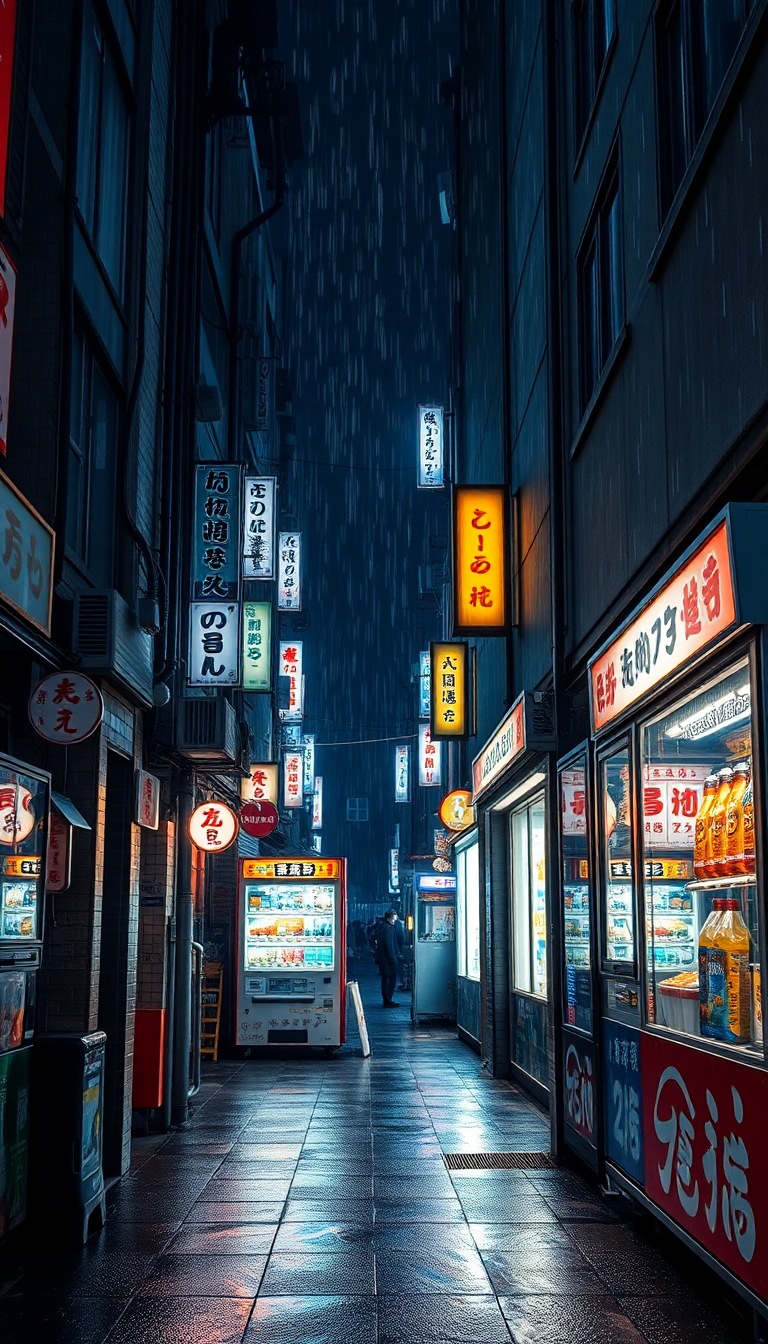 Tokyo Alley At Night Vending Photorealistic Wallpaper