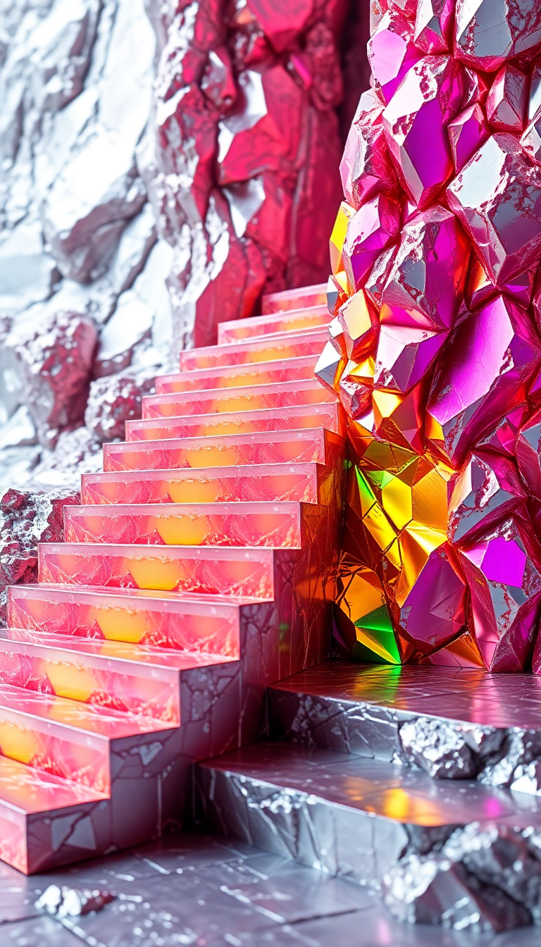 Bismuth Crystal Formation Rainbow Metallic Photorealistic Wallpaper