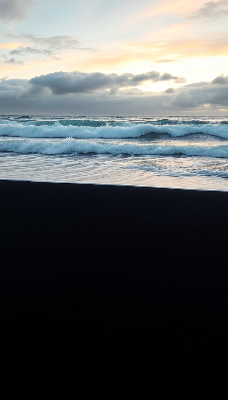 Icelandic Black Sand Beach Waves Photorealistic Wallpaper
