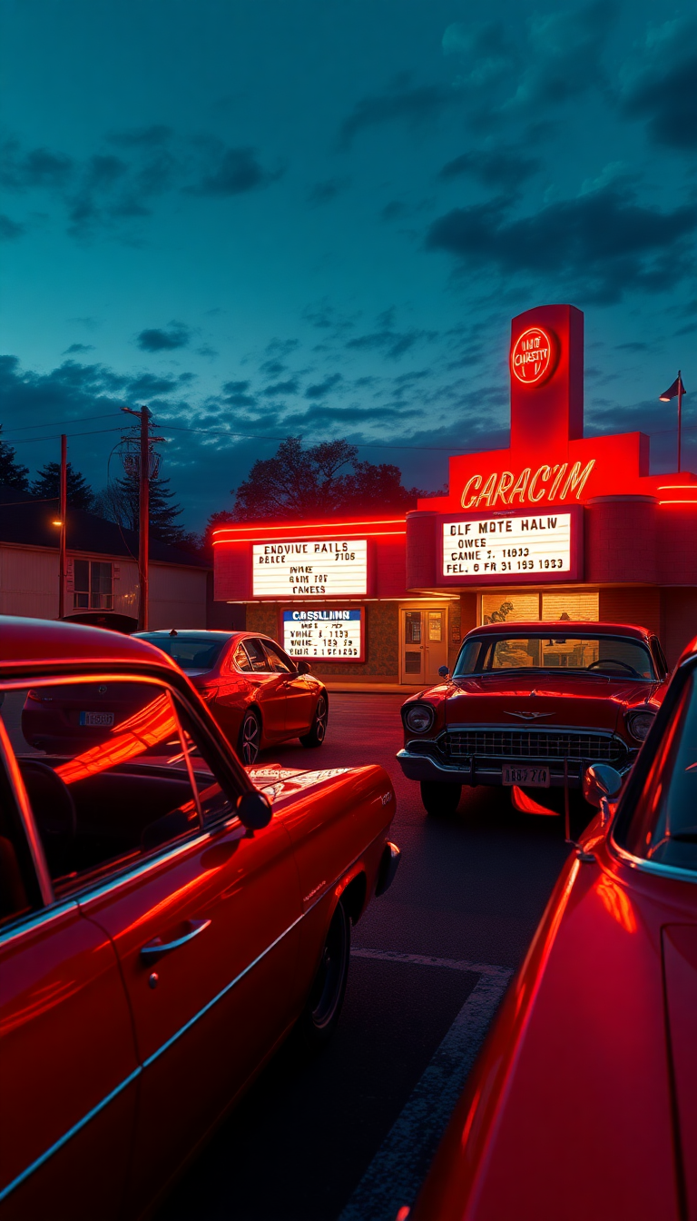 Drive-in Movie Theater Night Classic Photorealistic Wallpaper